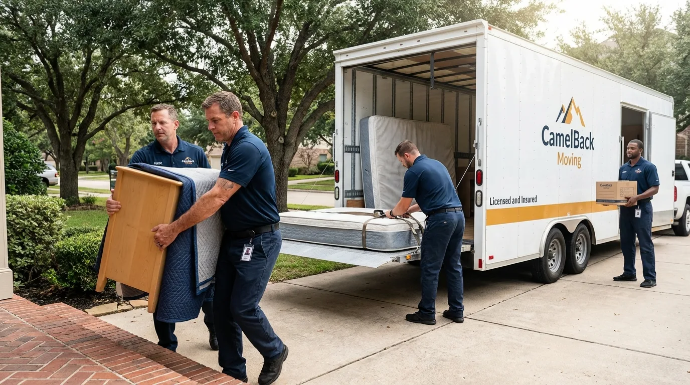 Crew loading residential truck for cross-state move from Cutchogue, NY