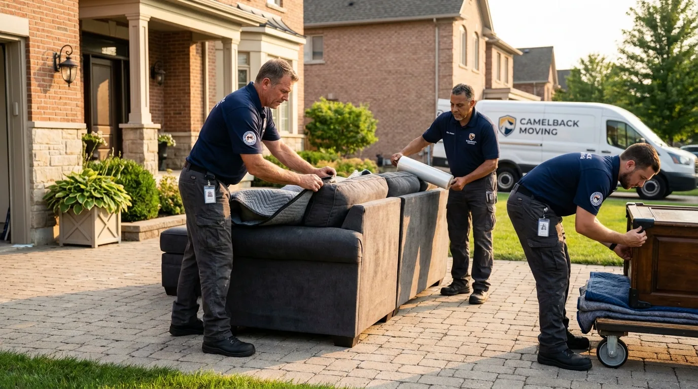 Large estate moving crew wrapping furniture in Cutchogue, NY